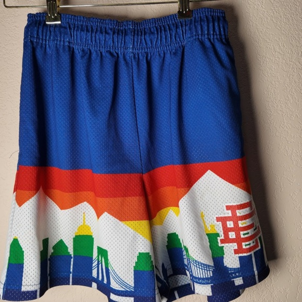Eric Emanuel Basketball Shorts Blue‎ Skyline Graphic Mesh Size Large